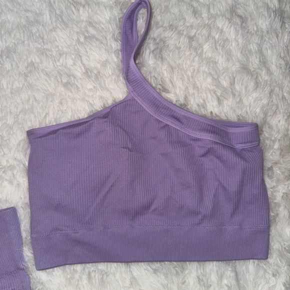 Amazon One-Shoulder Lavender Ribbed Active Set - Picture 2 of 5